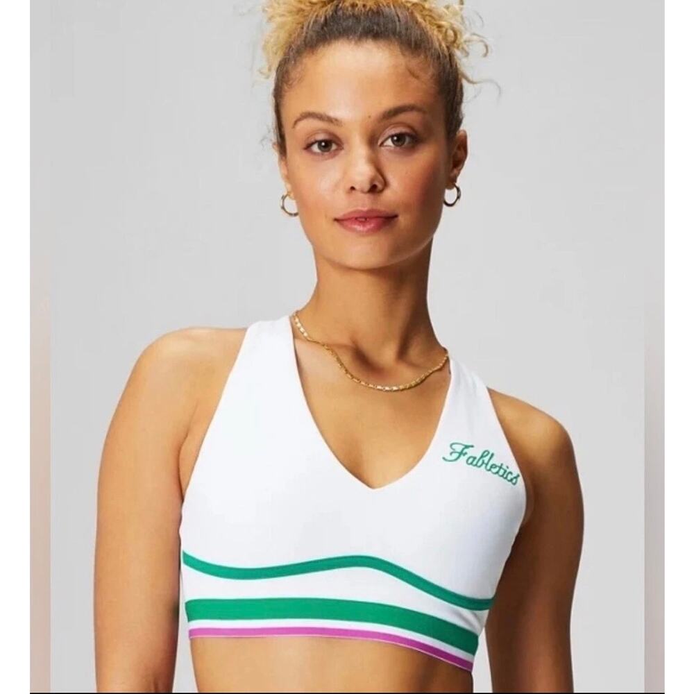 Fabletics All Day Everyday Sports Bra White with Green accents- Size 3X NEW